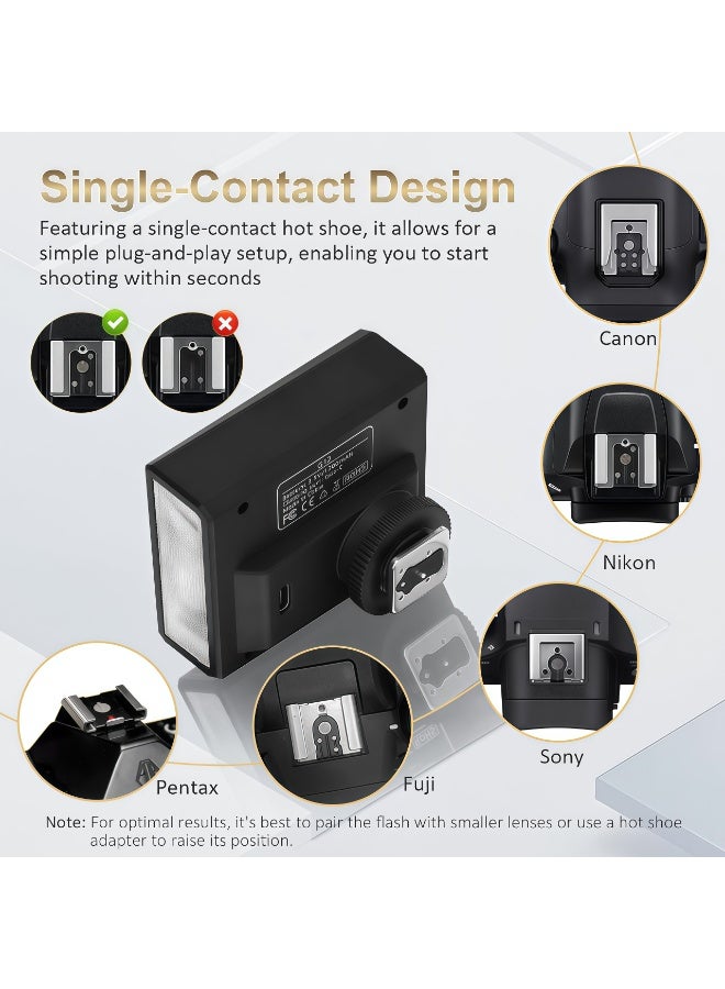 FlashHawk Mini Camera Flash Speedlite, 5600K,USB-C Charging Built-in 1200mAh Battery Compatible for Canon/Sony/Fujifilm/Nikon/Panasonic/Olympus,Speedlight Photography for Cameras with Single-Contact - Image 4